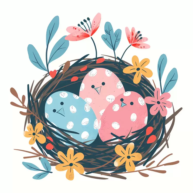 Colorful Eggs in Nest