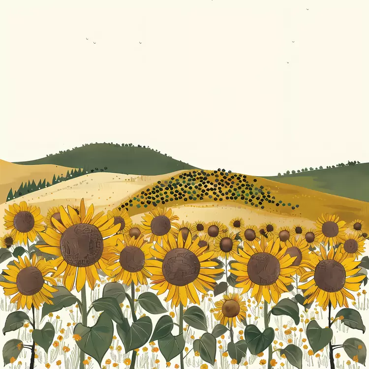 Golden Sunflower Field with Rolling Landscape