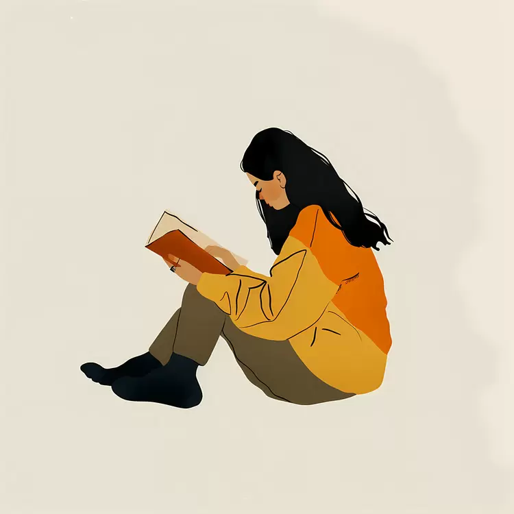 Girl Enjoying a Book in a Cozy Position