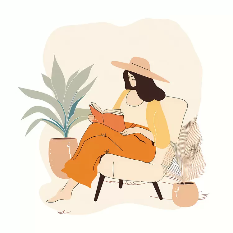 Girl Reading with a Relaxed Expression