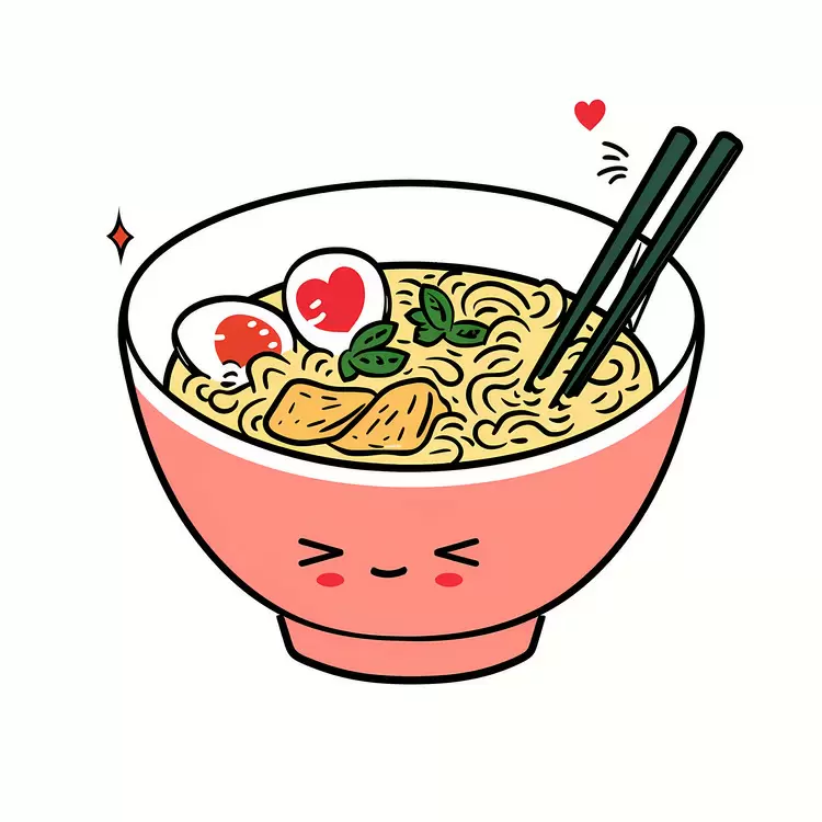 Cute Ramen Bowl with Egg and Noodles