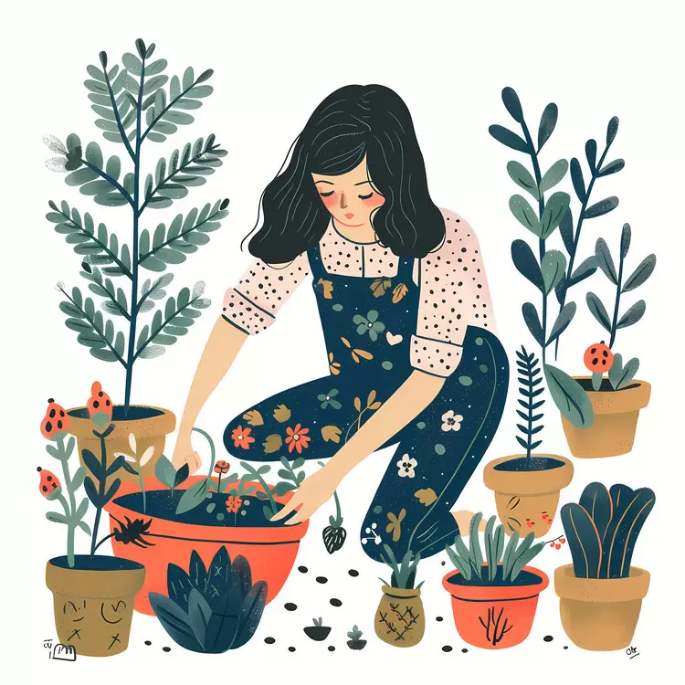 Gardener Planting in Pots