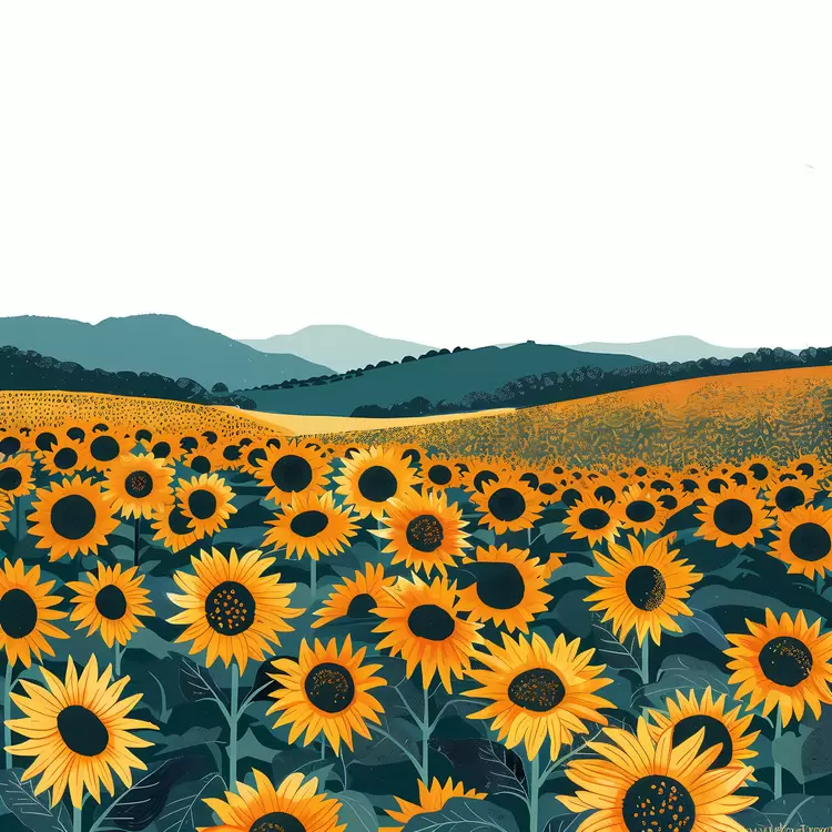 Sunflower Field with Rolling Hills