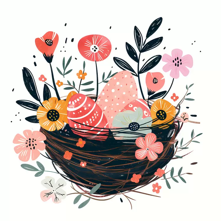 Colorful Easter Eggs in Nest