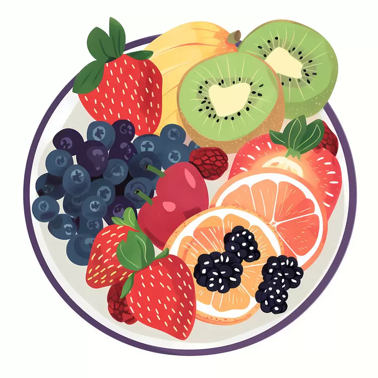 Mixed Fruit Plate with Strawberries and Kiwi