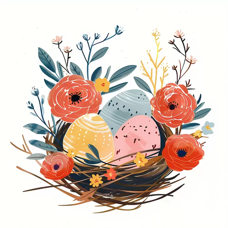 Colorful Eggs in Nest