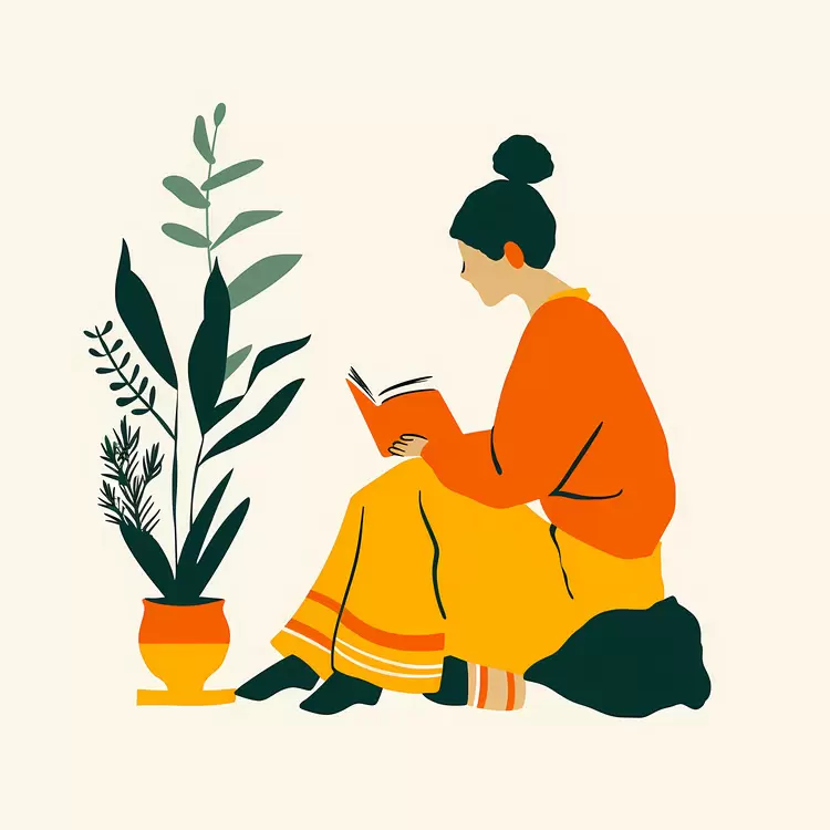 Girl Reading in a Colorful Outdoor Setting