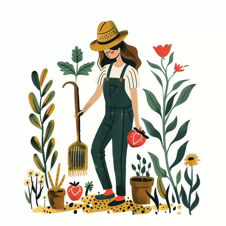 Gardener with Straw Hat and Strawberries