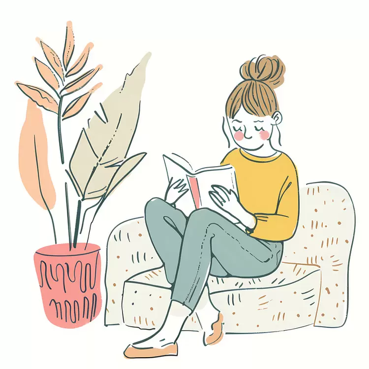 Girl Reading Comfortably on a Couch