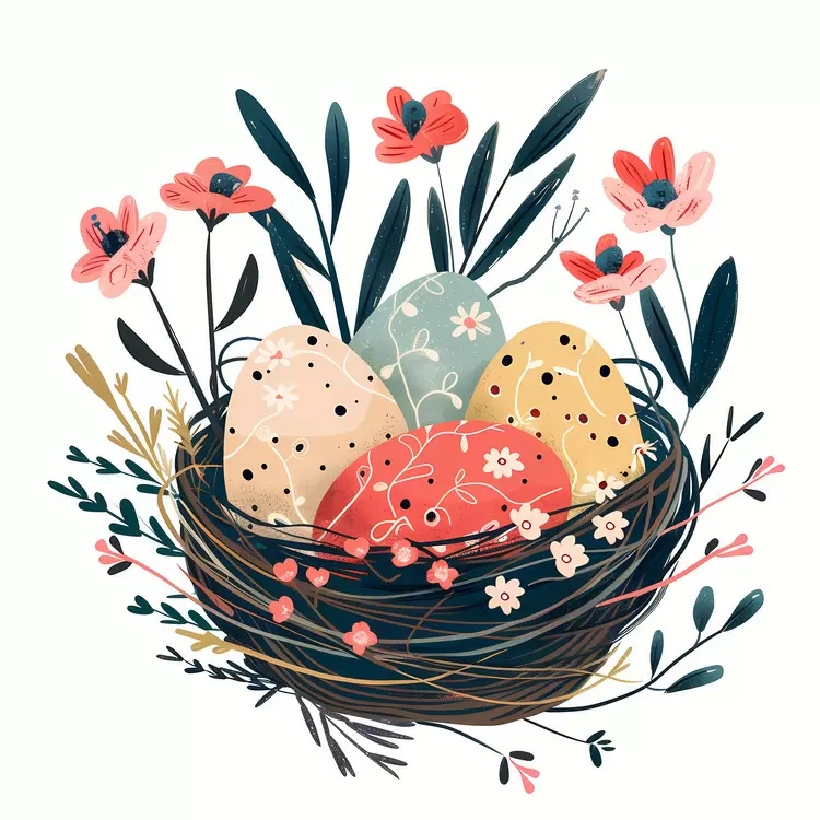 Colorful Eggs in Nest
