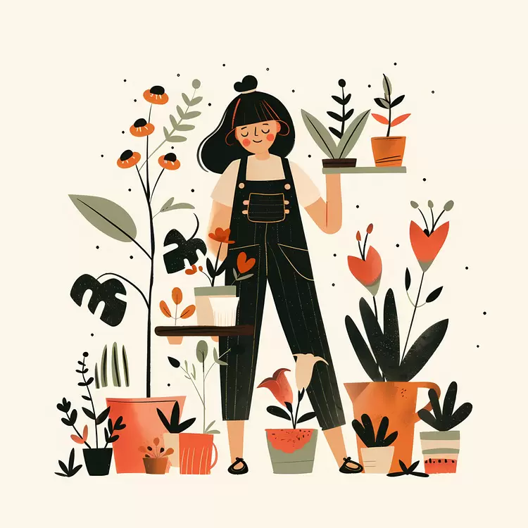 Woman Carrying Plants in Garden