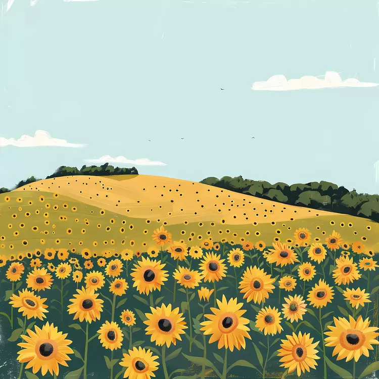 Beautiful Sunflower Field with Rolling Hills