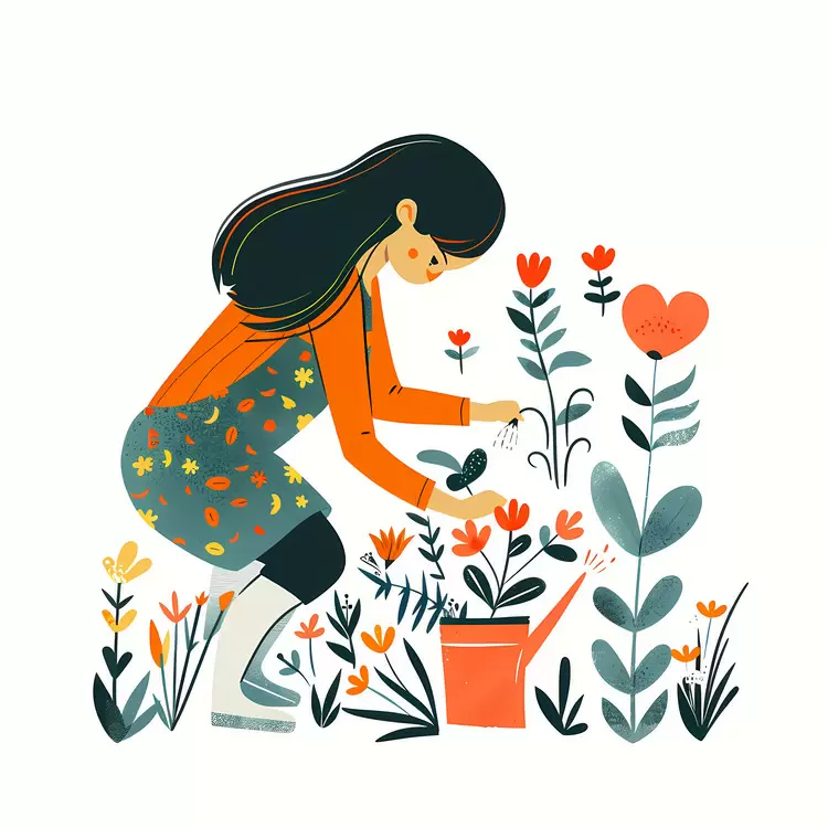 Gardener Tending to Plants in Garden