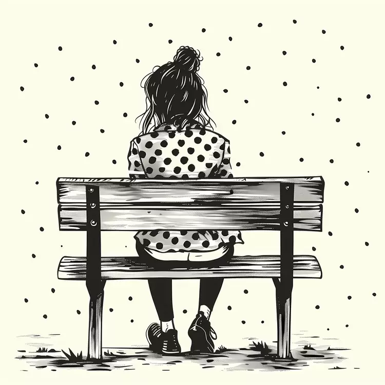 Girl in Polka Dot Shirt Sitting on a Bench