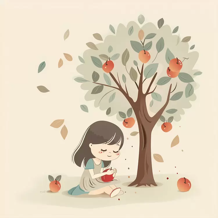 Girl Eating Apple Under Tree