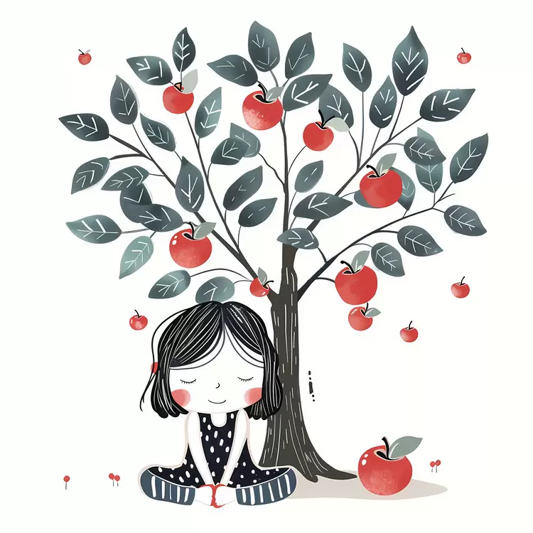 Girl Sitting Under Apple Tree