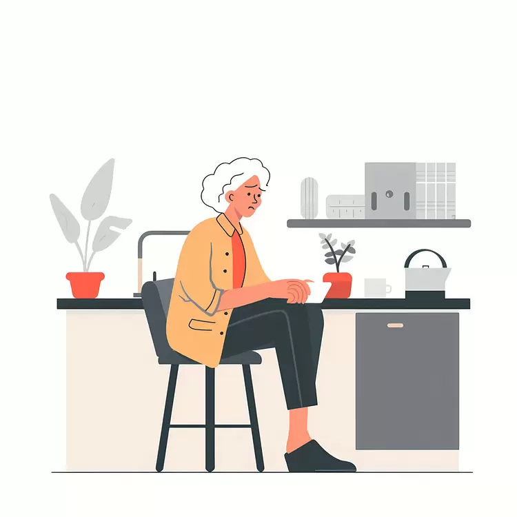 Elderly Woman Sitting in Kitchen
