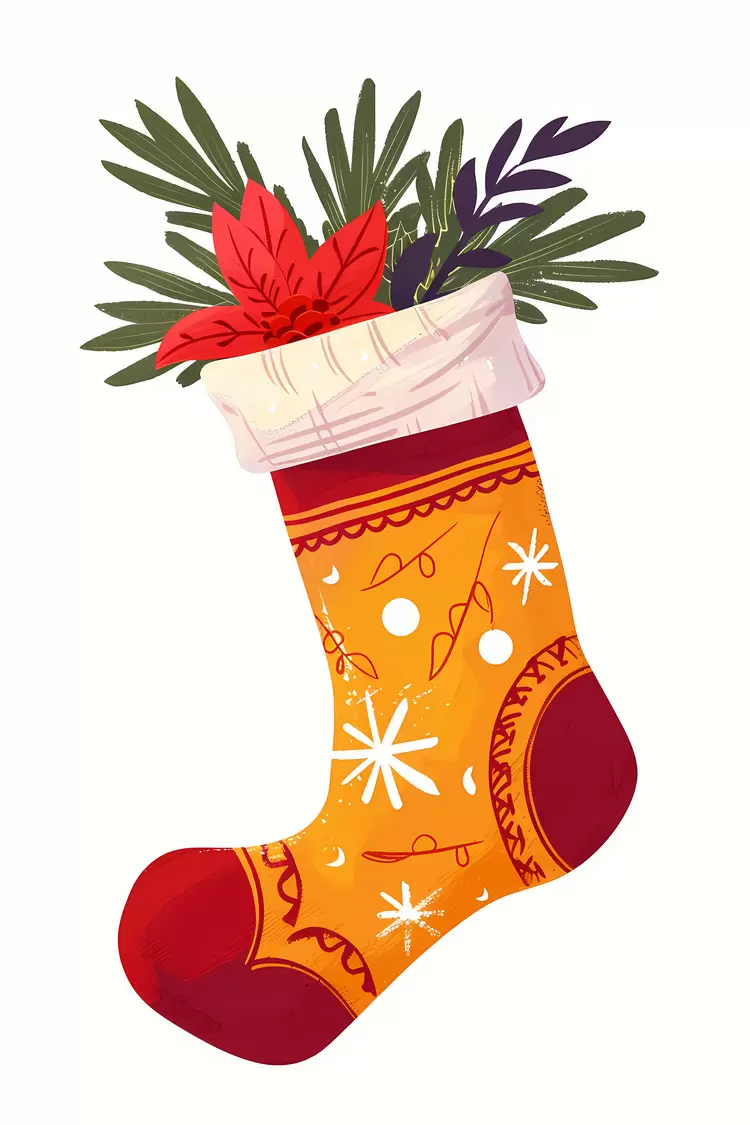 Orange Christmas Stocking with Leaves