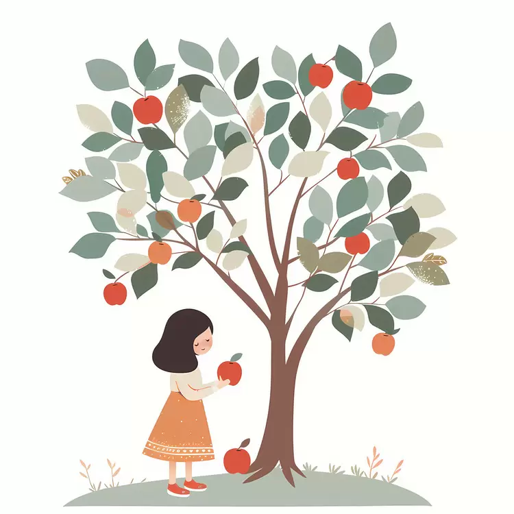 Girl Holding Apple by Tree