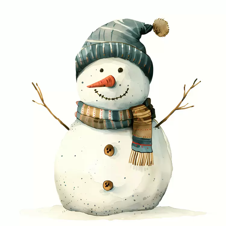 Snowman with a Blue Hat and Scarf
