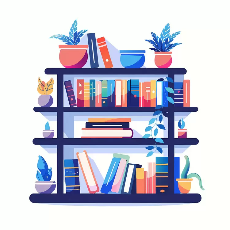 Vibrant Bookshelf with Plants