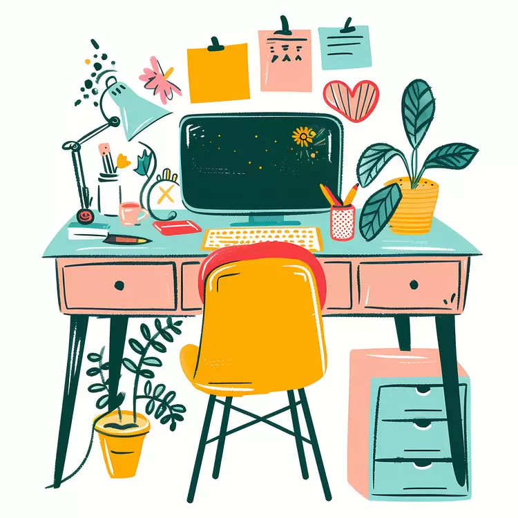 Colorful Workspace Desk Illustration