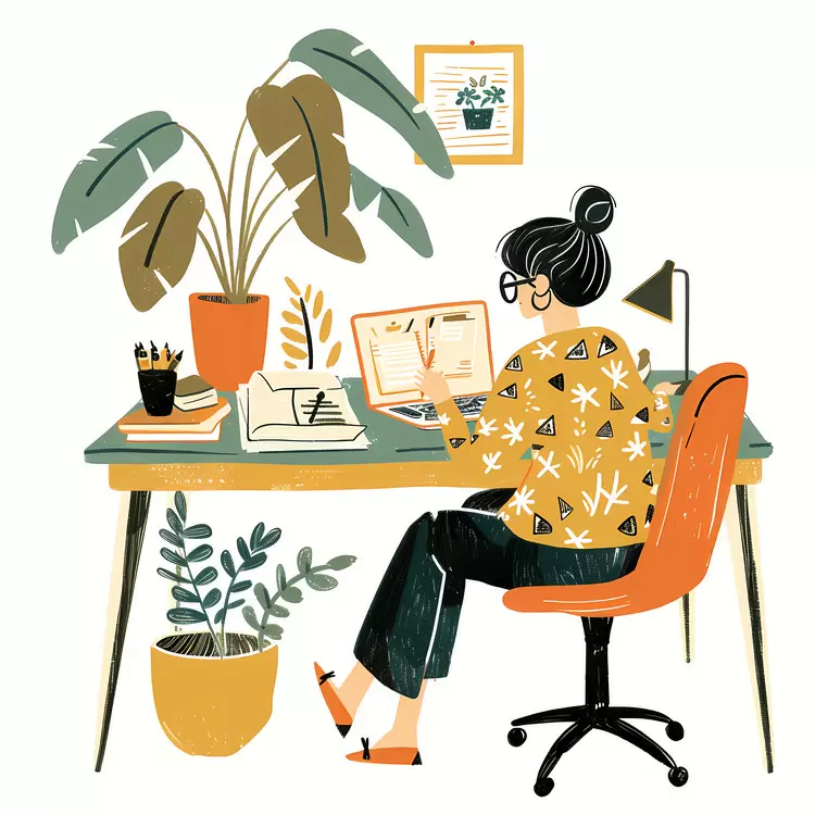 Woman Working on Laptop Surrounded by Greenery