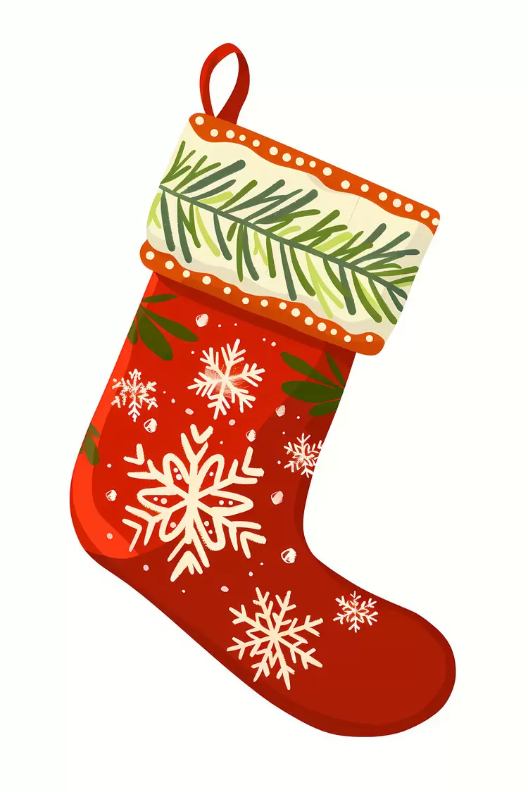 Red Christmas Stocking with Green Leaves