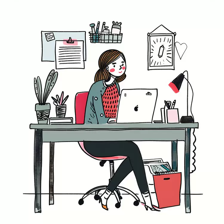 Chic Girl Working on Laptop in Stylish Office