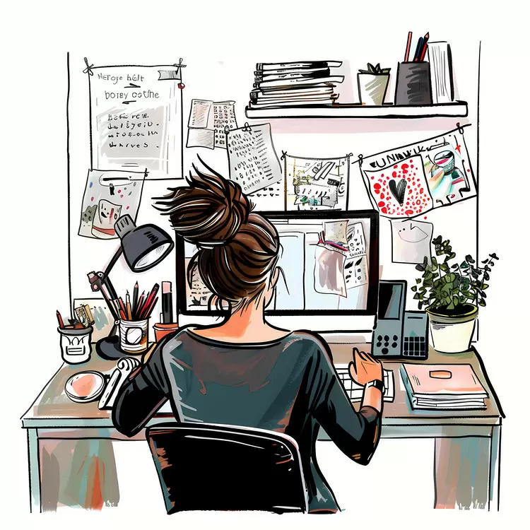 Woman Working on Computer in Black Shirt