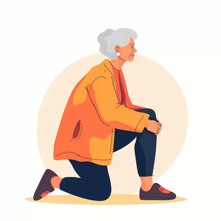 Thoughtful Elderly Person Kneeling