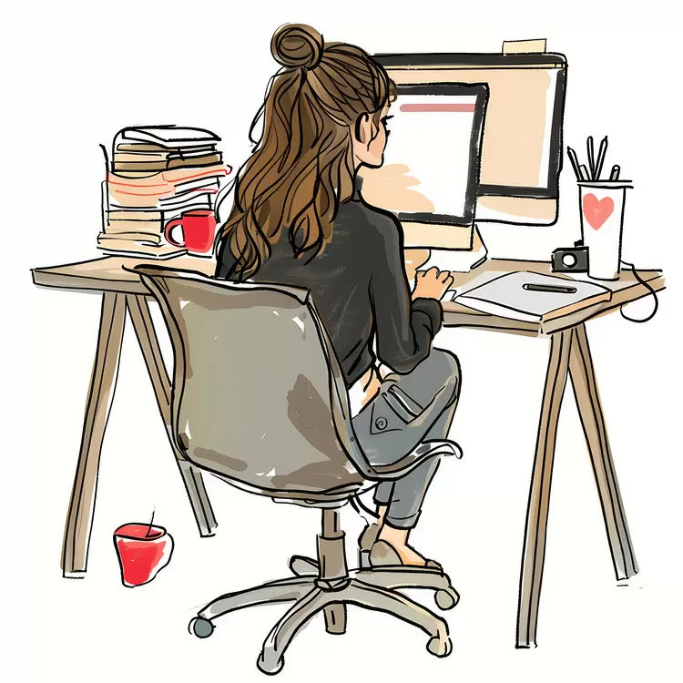 Focused Woman Working at a Desk