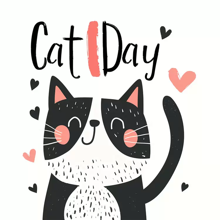 Happy Black Cat Illustration for Cat Day