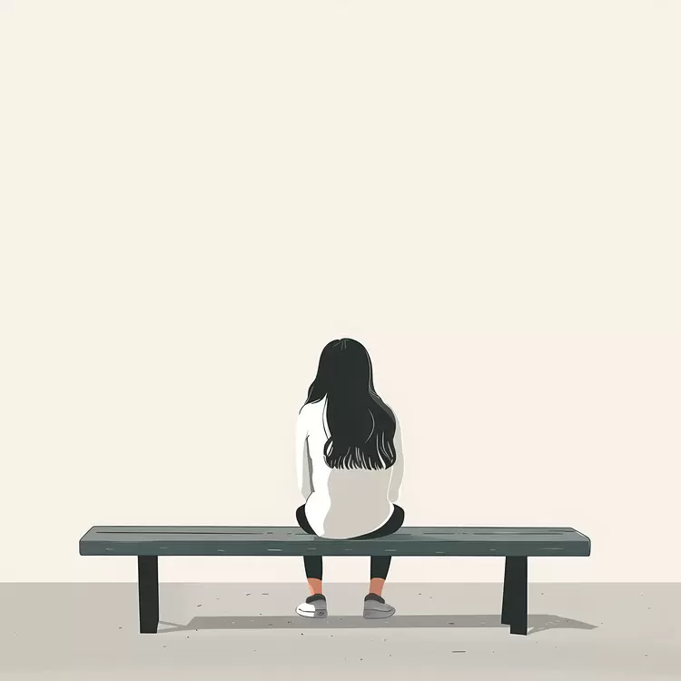 Girl Sitting on a Bench in Thought
