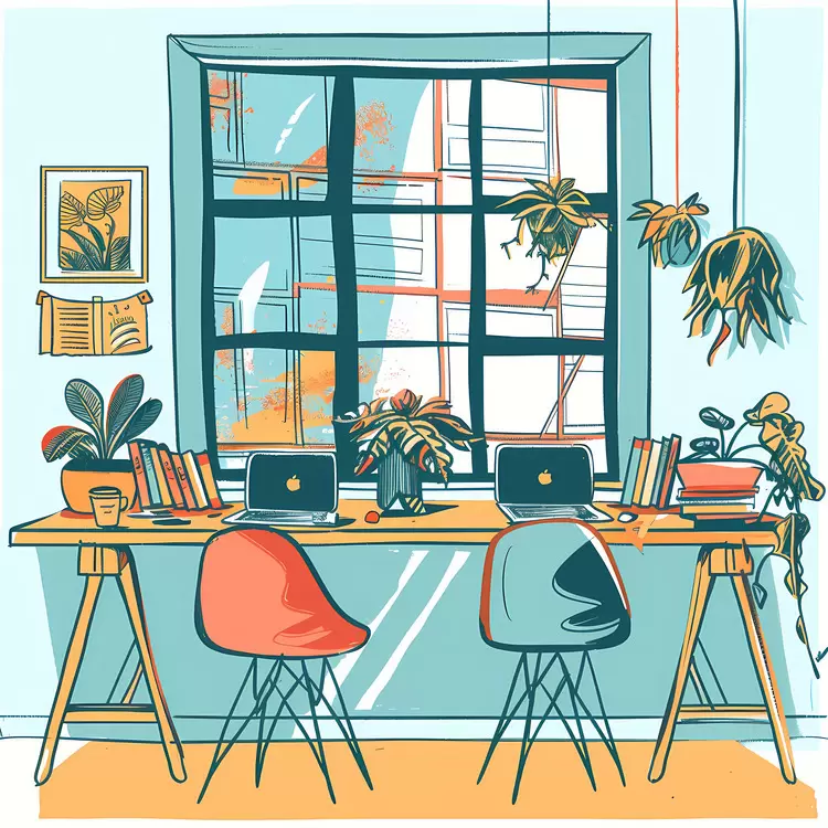Elegant workspace with books and plants
