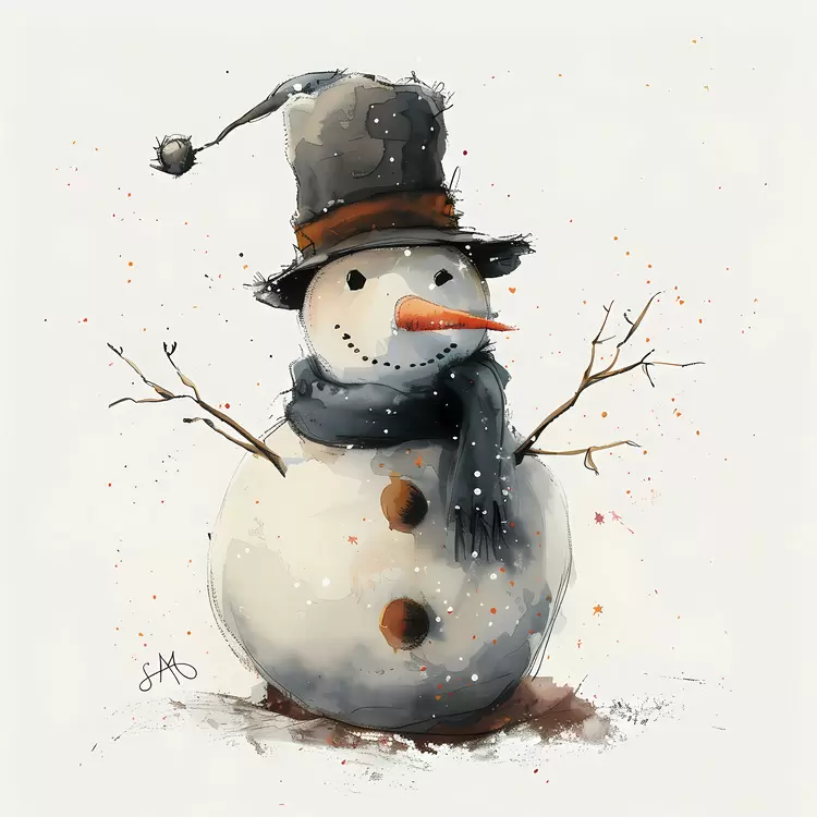 Snowman with a Gray Hat and Scarf