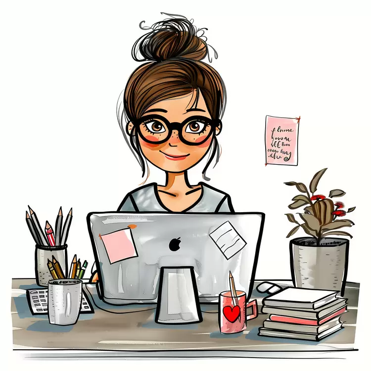 Smiling Person at Desk with Plants