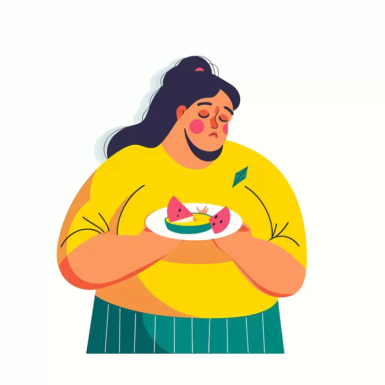 Plus-Size Woman with a Dessert Plate