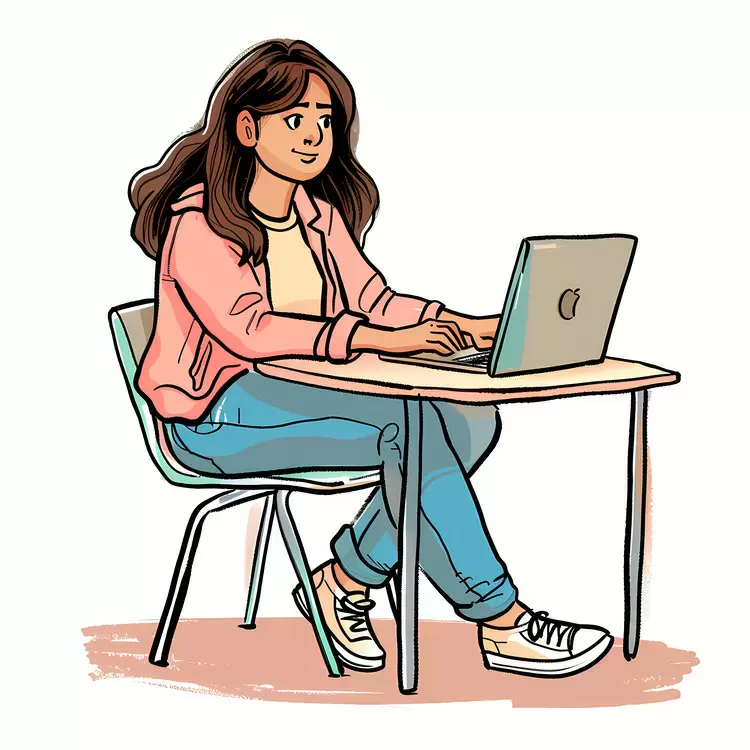 Girl Typing on a Laptop with a Smile