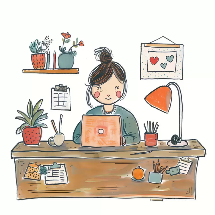 Cute Girl Working on Laptop in Cozy Office