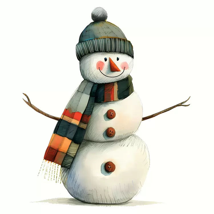 Happy Snowman in a Green Hat