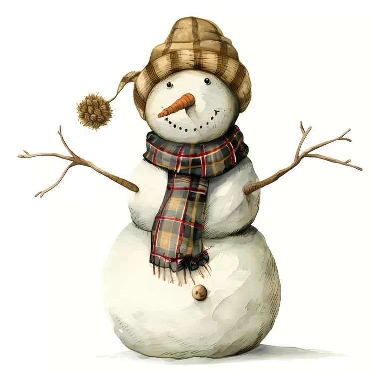 Snowman with a Plaid Hat and Scarf