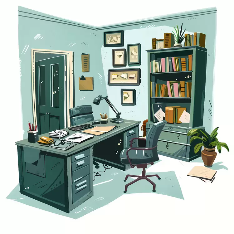 Modern office setup with plants and decor