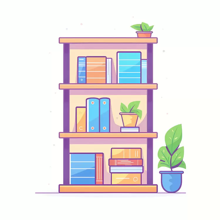 Simple Bookshelf with Books and Plants