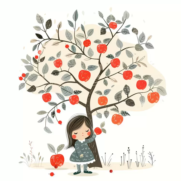 Girl Leaning on Apple Tree