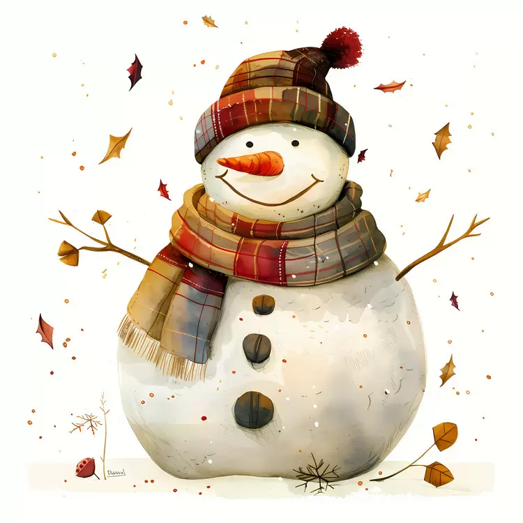 Snowman with a Plaid Scarf