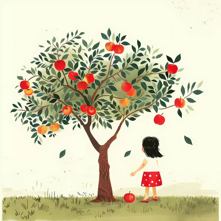 Girl Standing by Apple Tree