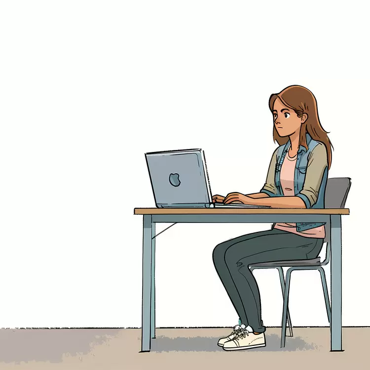 Girl Working on Laptop with Minimalist Desk