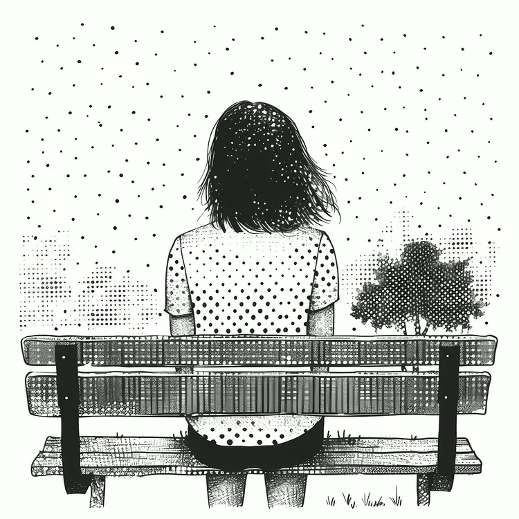 Girl with Windblown Hair Sitting on a Bench