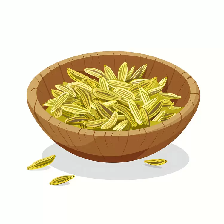 Fennel Seeds in Wooden Bowl